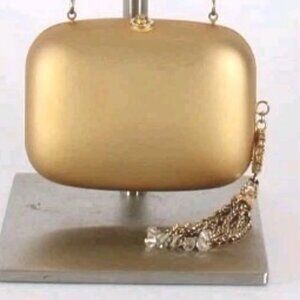 St John Minaudiere Purse Rhinestone Charm Gold 4.5 x 3.25 Convert Clutch Purse